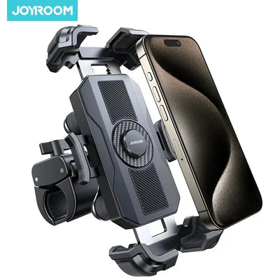 Frost Glow Cosmetics Joyroom motorcycle phone holder. Anti-vibration mount for 4.7–7" phones, secure handlebar bike accessory.