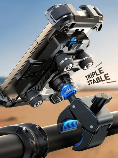 Frost Glow Cosmetics Joyroom motorcycle phone holder. Anti-vibration mount for 4.7–7" phones, secure handlebar bike accessory.