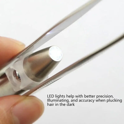 LED lighted tweezers for precise eyebrow shaping. Durable stainless steel design with illumination for accuracy. Shop Frost Glow Cosmetics today!