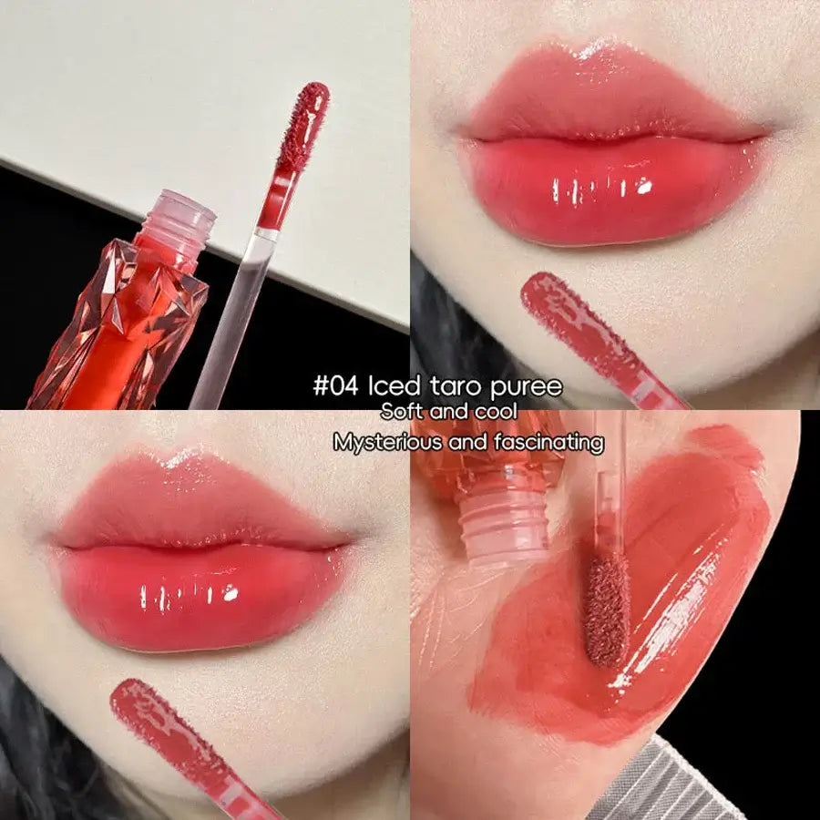 Frost Glow Cosmetics Transparent Lip Gloss delivers mirror-like shine, hydration & waterproof wear. Long-lasting, non-sticky glassy lips.
