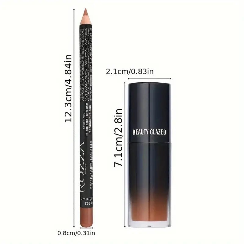 Frost Glow Cosmetics 2pcs lip liner & lip oil set. Waterproof, long-lasting, moisturizing, and plumping lip combo for perfect lips.