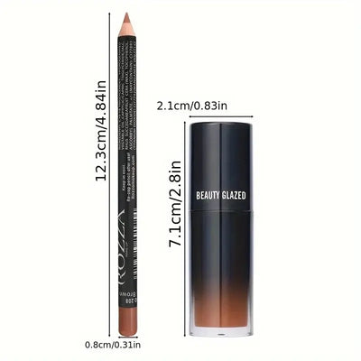 Frost Glow Cosmetics 2pcs lip liner & lip oil set. Waterproof, long-lasting, moisturizing, and plumping lip combo for perfect lips.