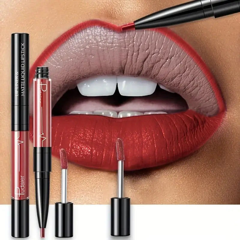Frost Glow Cosmetics lip liner and matte liquid lipstick on beautifully defined lips, showcasing deep burgundy shades.