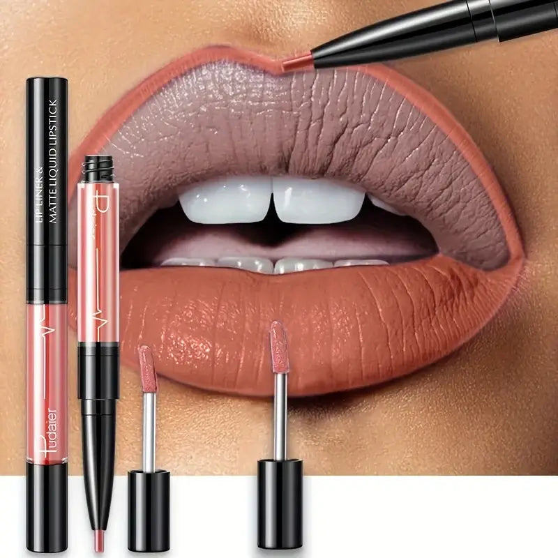 Frost Glow Cosmetics lip liner and matte liquid lipstick on beautifully defined lips, showcasing deep burgundy shades.