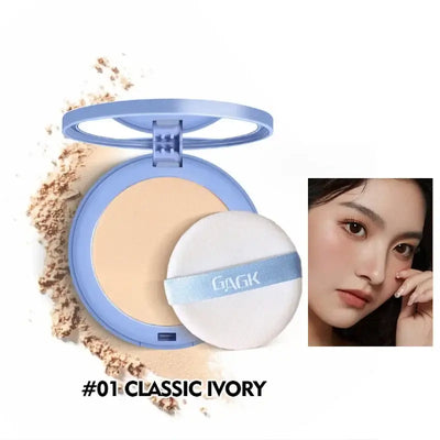 Frost Glow Cosmetics Loose Powder shades: #01 Classic Ivory, #02 Natural Beige, #03 Pure Beige displayed with models.