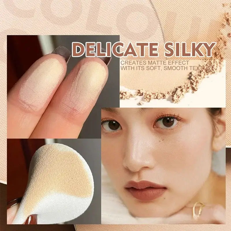 Frost Glow Cosmetics Loose Powder shades: #01 Classic Ivory, #02 Natural Beige, #03 Pure Beige displayed with models.