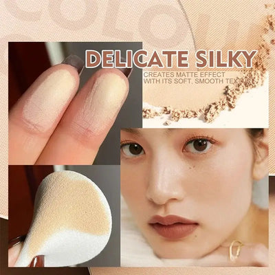 Frost Glow Cosmetics Loose Powder shades: #01 Classic Ivory, #02 Natural Beige, #03 Pure Beige displayed with models.