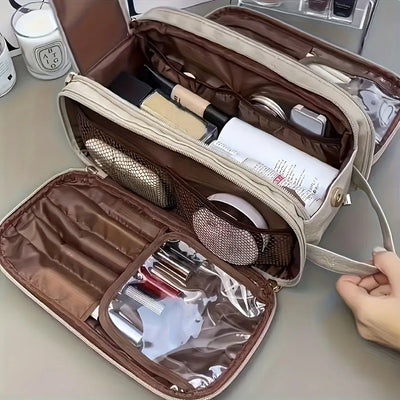 Luxury PU makeup pouch with large capacity. Multi-functional, odorless & portable cosmetic organizer for travel & daily use. Shop Frost Glow Cosmetics.