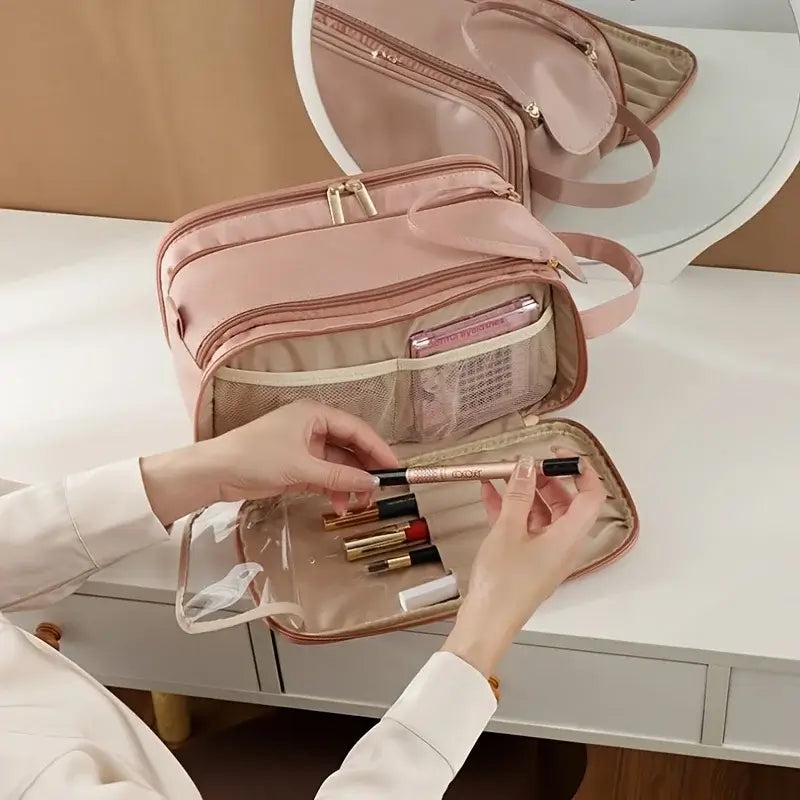 Luxury PU makeup pouch with large capacity. Multi-functional, odorless & portable cosmetic organizer for travel & daily use. Shop Frost Glow Cosmetics.