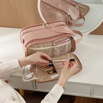 Luxury PU makeup pouch with large capacity. Multi-functional, odorless & portable cosmetic organizer for travel & daily use. Shop Frost Glow Cosmetics.