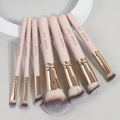 Soft bristle MAANGE 7pcs makeup brush set for flawless blending of foundation, blush & concealer. Shop premium beauty tools at Frost Glow Cosmetics.