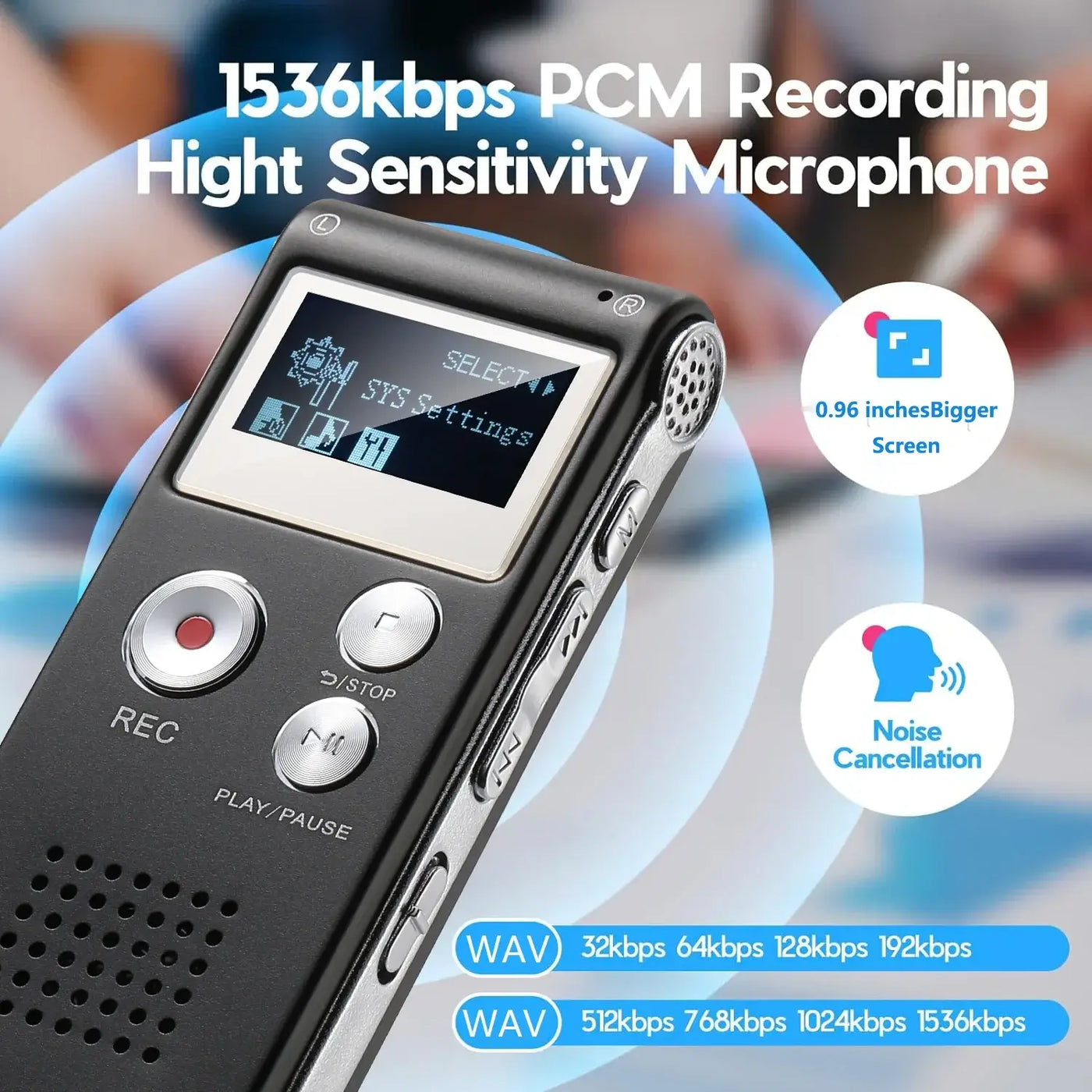 Frost Glow Cosmetics mini voice-activated recorder with MP3 & USB. Small, upgraded audio recorder for lectures, meetings & notes.