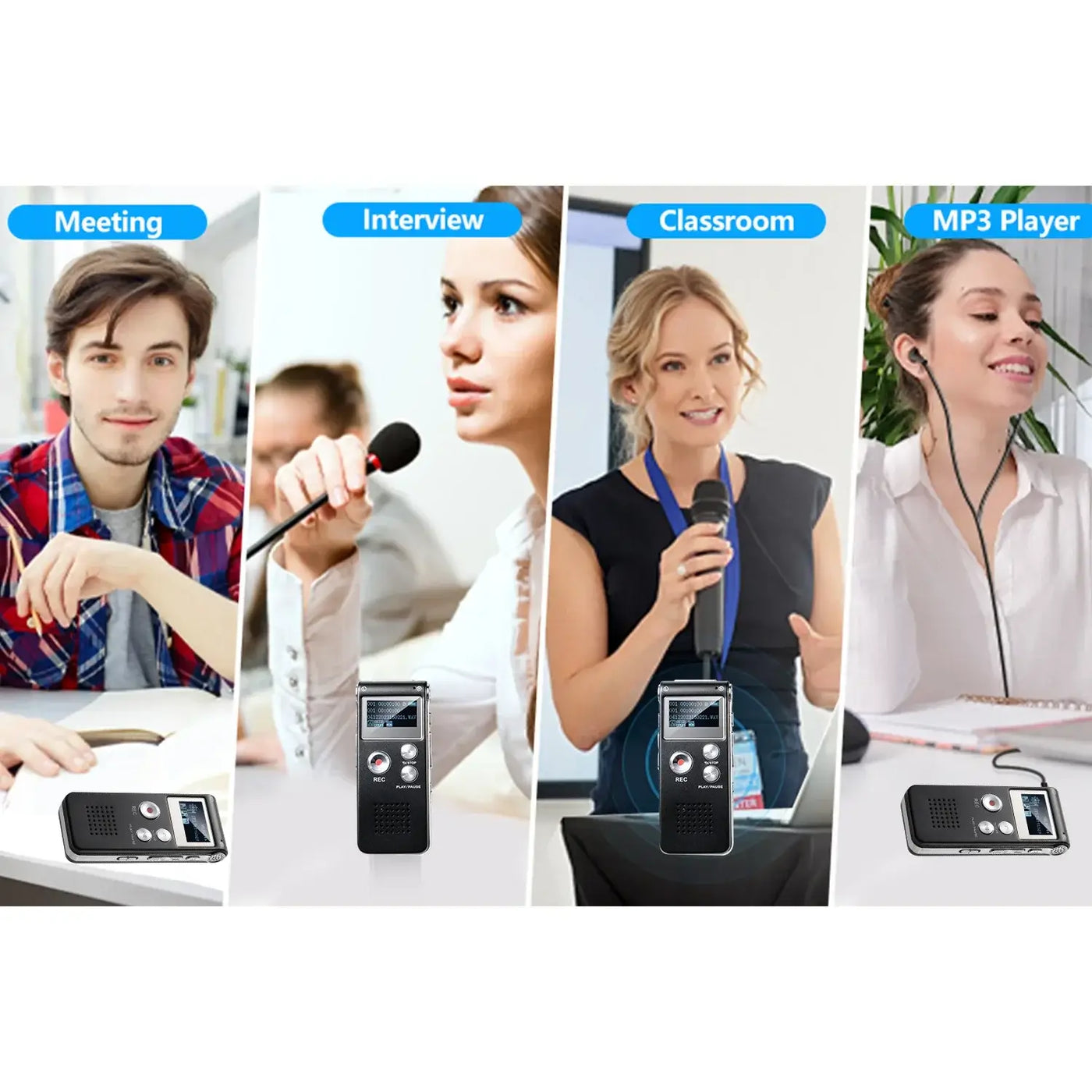 Frost Glow Cosmetics mini voice-activated recorder with MP3 & USB. Small, upgraded audio recorder for lectures, meetings & notes.