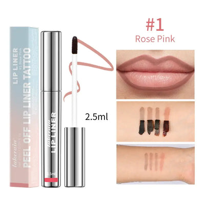 Frost Glow Cosmetics peel-off lip liner set features 4 waterproof, long-lasting shades. Moisturizes lips with a tattoo-effect finish.