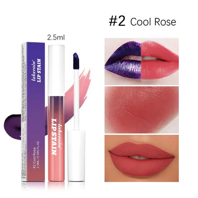 Frost Glow Cosmetics 3-color peel-off liquid lipstick. Waterproof, moisturizing, no fading lip gloss for bold & lasting tattoo effect.