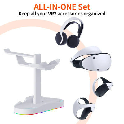 Frost Glow Cosmetics PS5 VR2 charging dock with headset stand. Charge controllers & display your PSVR2 in one stylish station.