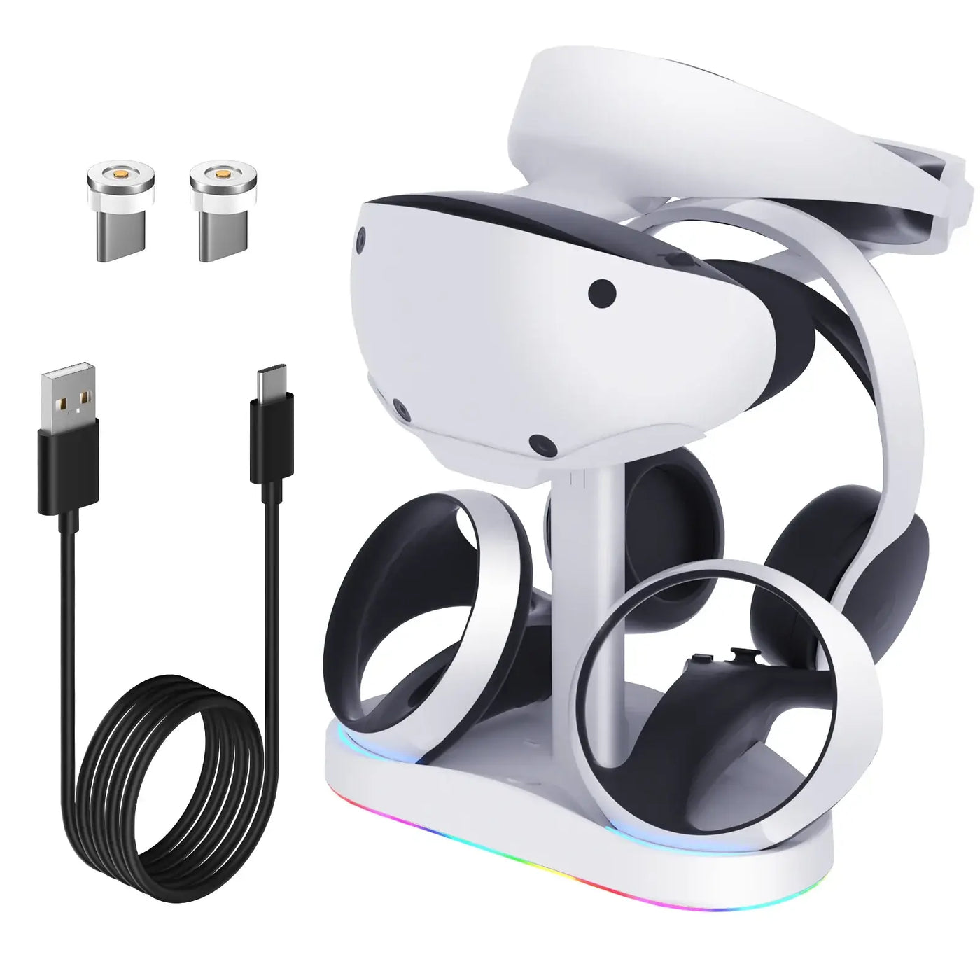 Frost Glow Cosmetics PS5 VR2 charging dock with headset stand. Charge controllers & display your PSVR2 in one stylish station.