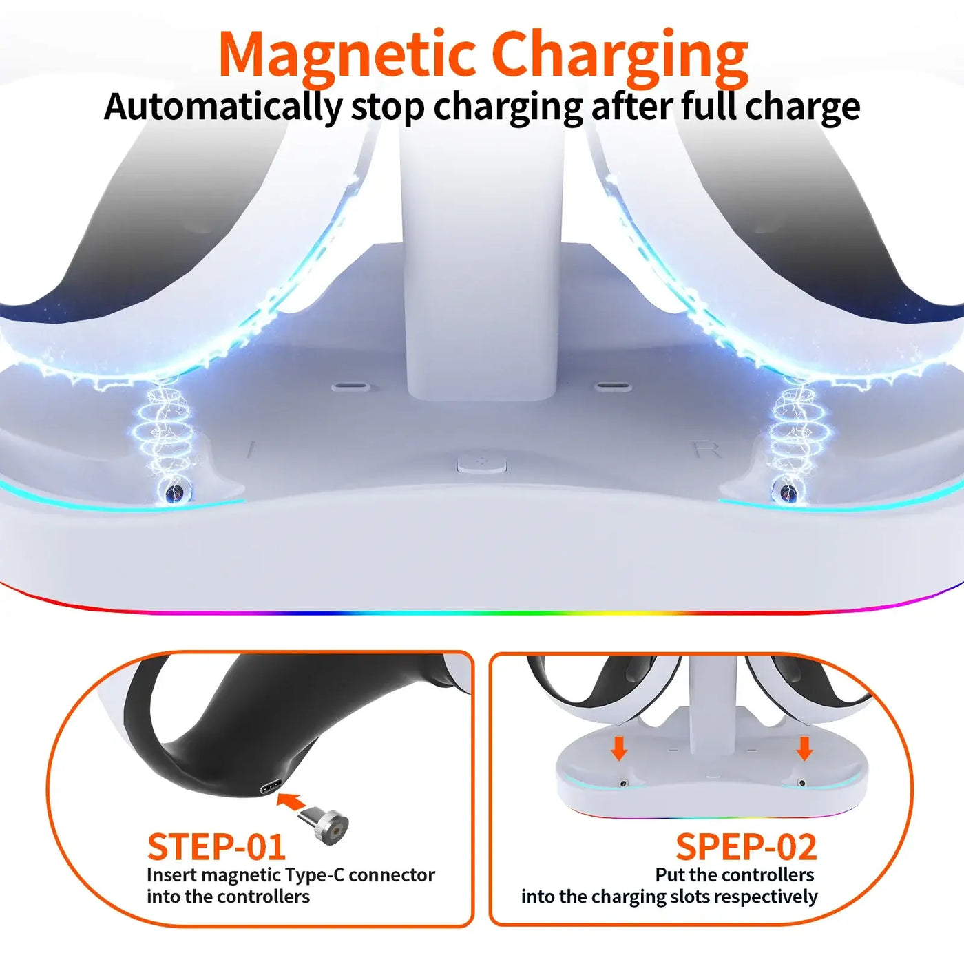 Frost Glow Cosmetics PS5 VR2 charging dock with headset stand. Charge controllers & display your PSVR2 in one stylish station.
