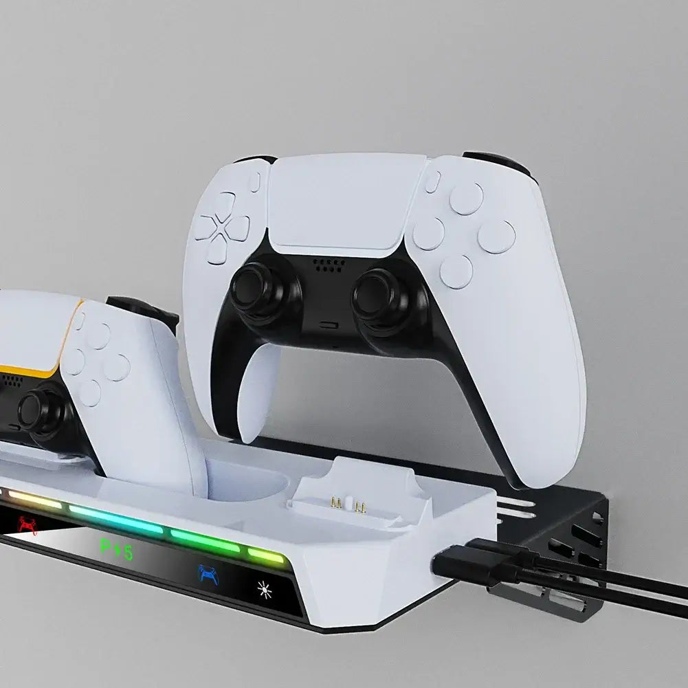 Mount your PS5 or PS5 Slim with ease using this wall kit. Includes dual controller charging station & headset holder for a clean setup.