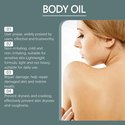 Deeply moisturizing body oil that repairs, lifts & fades fine lines. Smooths skin, lightens tone & relieves dryness naturally.