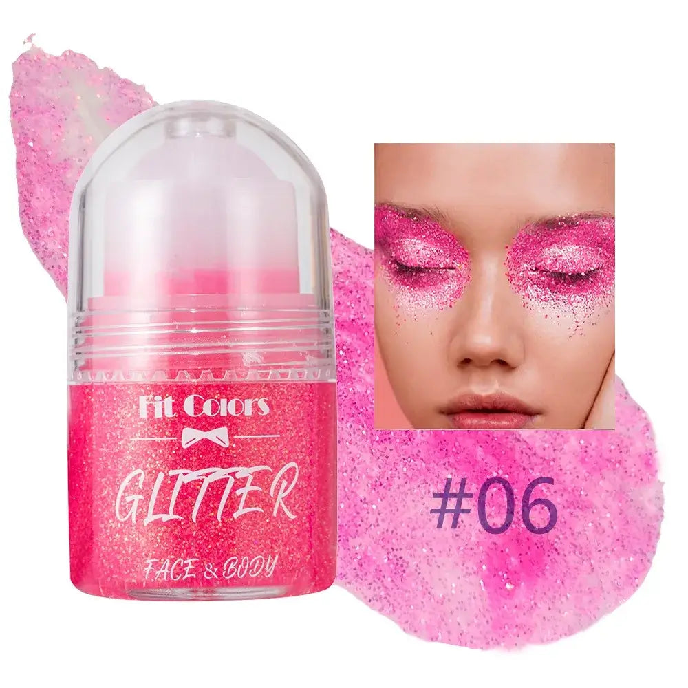 Frost Glow Cosmetics Rolling Ball Gel in various colors, showcasing shimmering effects on face and body for a glowing look.