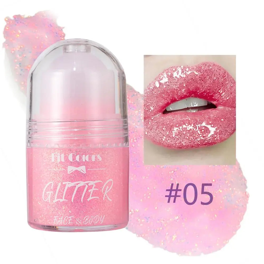 Frost Glow Cosmetics Rolling Ball Gel in various colors, showcasing shimmering effects on face and body for a glowing look.