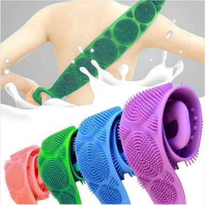 Durable silicone body scrubber with back brush for exfoliation & massage. Gentle, hygienic & long-lasting bath sponge alternative.