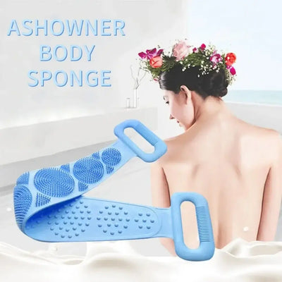 Durable silicone body scrubber with back brush for exfoliation & massage. Gentle, hygienic & long-lasting bath sponge alternative.