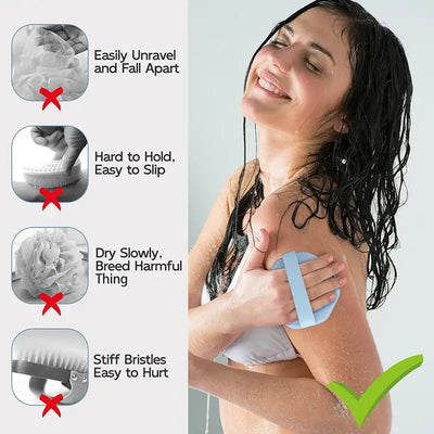 Durable silicone body scrubber for effective exfoliation. Cleanses, massages & smooths skin for a refreshing shower experience.