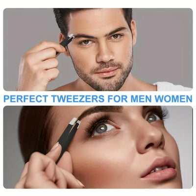 Durable stainless steel tweezers for eyebrows, lashes & beard grooming. Precision design for flawless shaping. Shop Frost Glow Cosmetics today!