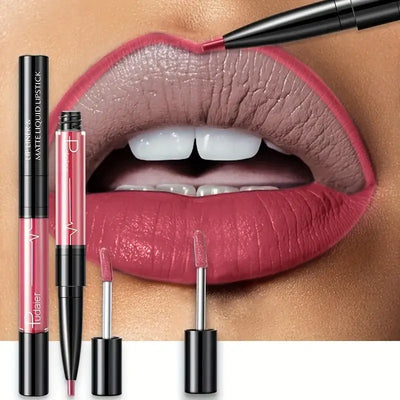 Frost Glow Cosmetics lip liner and matte liquid lipstick on beautifully defined lips, showcasing deep burgundy shades.