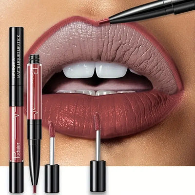 Frost Glow Cosmetics lip liner and matte liquid lipstick on beautifully defined lips, showcasing deep burgundy shades.