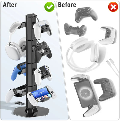 Organize your gaming setup with Frost Glow Cosmetics universal controller & headset holder. Fits Xbox, PS5, PS4, Switch & more.