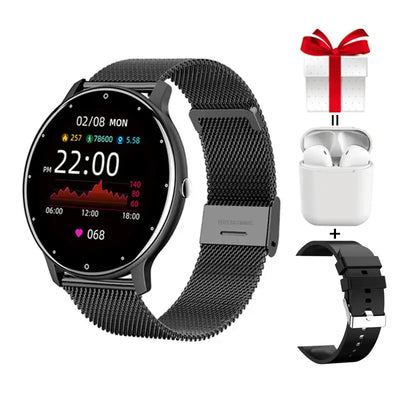 Frost Glow Cosmetics women’s smart watch with IP67 waterproof design, real-time weather, WhatsApp alerts & fitness tracking.