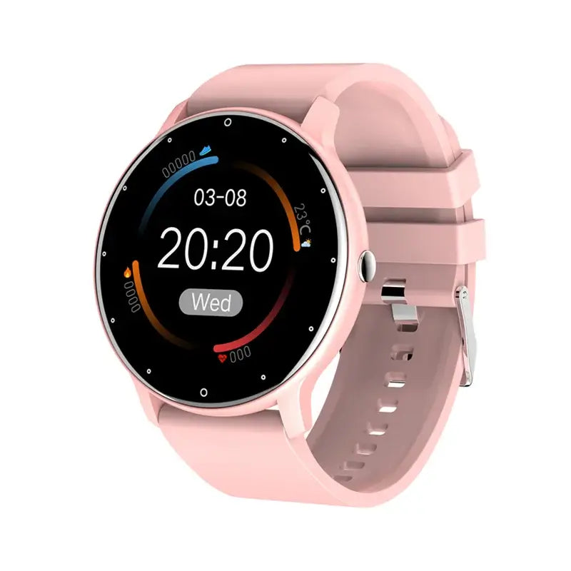 Frost Glow Cosmetics women’s smart watch with IP67 waterproof design, real-time weather, WhatsApp alerts & fitness tracking.