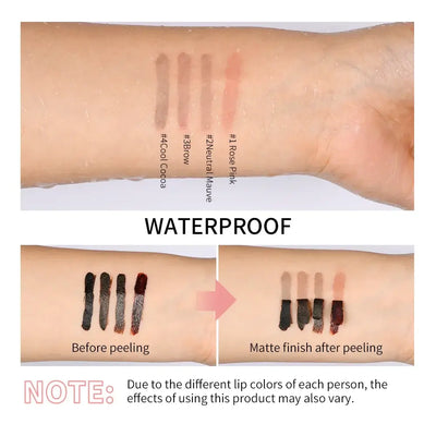 Frost Glow Cosmetics waterproof peel-off lip liner & tattoo gloss. Long-lasting matte lip tint for bold contour & smudge-proof lips.