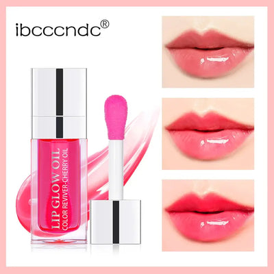 Frost Glow Cosmetics lip oil balms in pink, coral, and berry shades on a pink background.