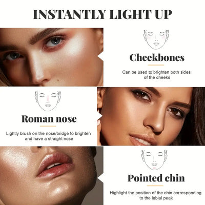 Frost Glow Cosmetics Pressed Powder with bronzer and highlighter showcased with models demonstrating a radiant glow.