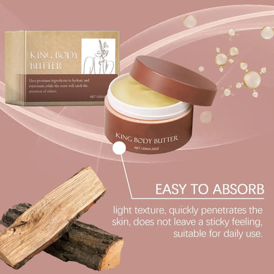 Moisturizing organic body butter with a warm cologne scent. Nourishes skin while leaving a subtle masculine fragrance.