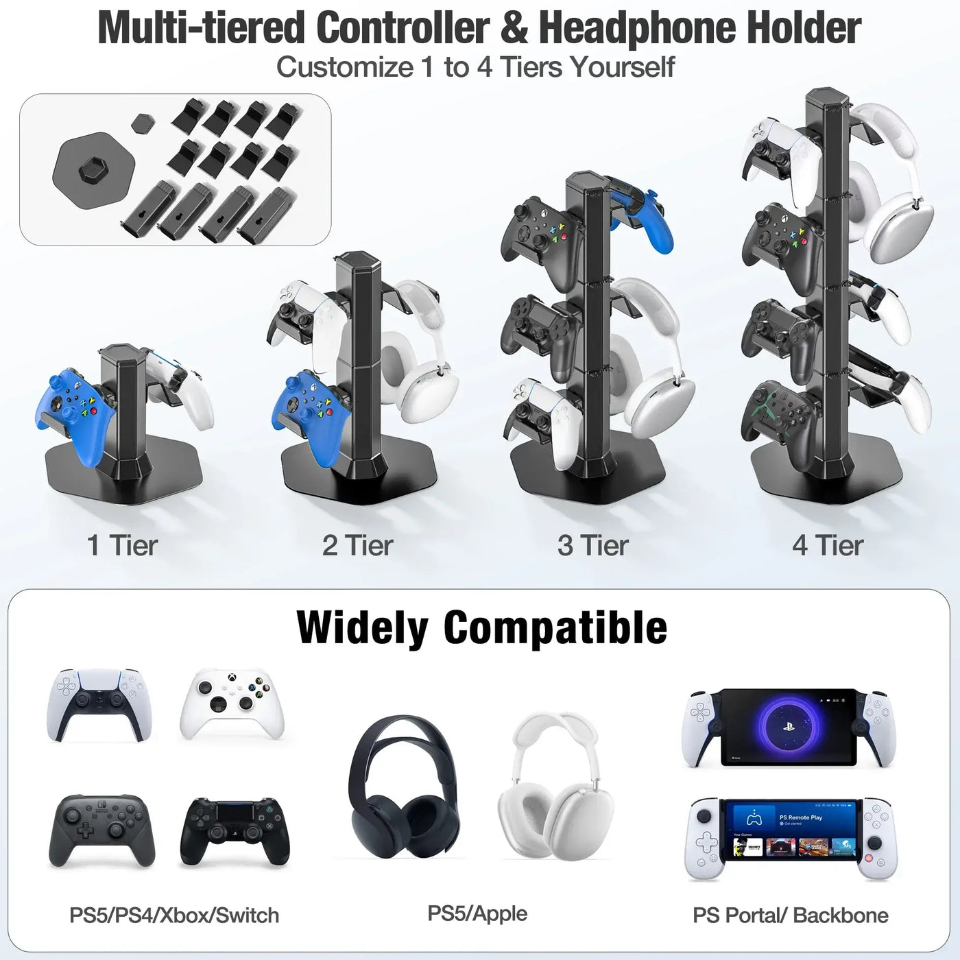 Organize your gaming setup with Frost Glow Cosmetics universal controller & headset holder. Fits Xbox, PS5, PS4, Switch & more.