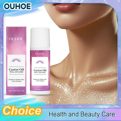 Nourishing body massage oil roll-on with castor oil. Moisturizes, repairs dryness & lightens fine lines for smooth, radiant skin.