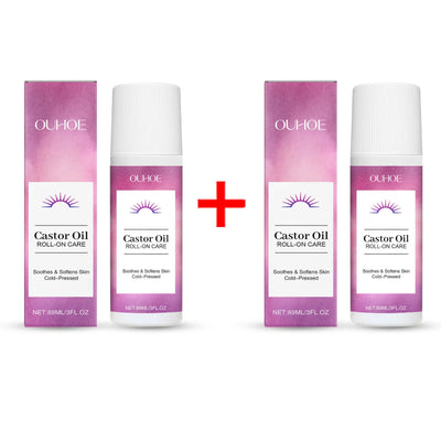 Nourishing body massage oil roll-on with castor oil. Moisturizes, repairs dryness & lightens fine lines for smooth, radiant skin.