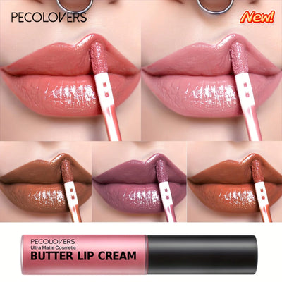 Frost Glow Cosmetics Butter Lip Cream. Non-sticky, moisturizing liquid lipstick with bold pigment for sexy nude and red lip looks.
